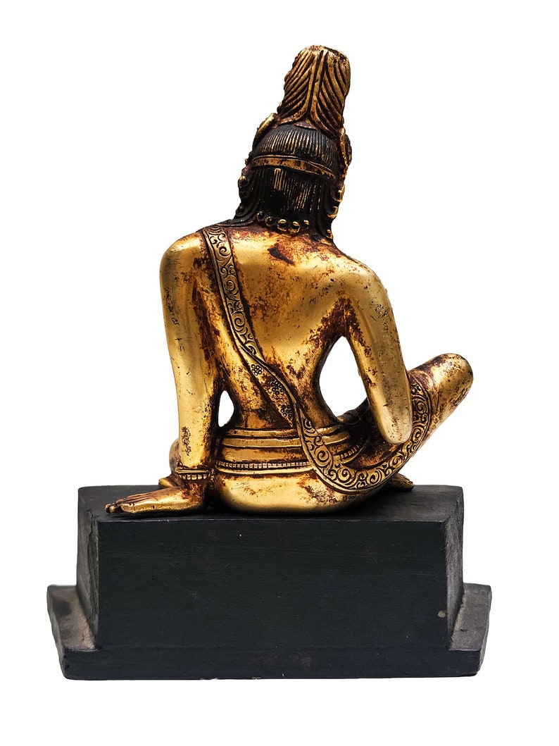 8 Inches, Sri Lankan Bodhisattva, Buddhist Handmade Statue, Antique Finishing, Gold Plated image 3