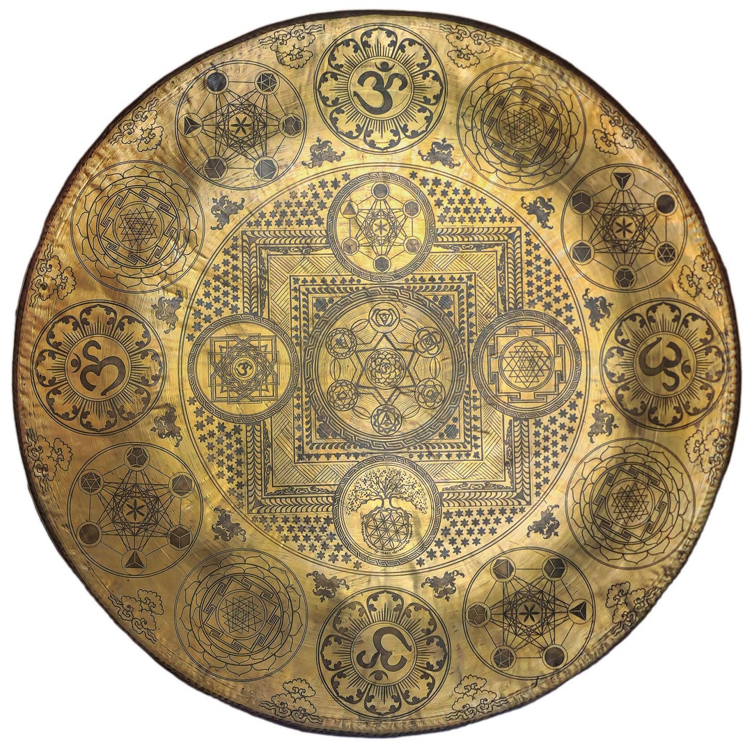 Tibetan Handmade Gong Tam Tam With Yantra Design Mandala Etsy