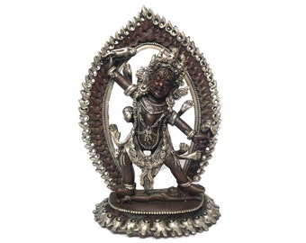 13x4.5x10 CM Tibetan Statue of Ekajati, Silver Plated Oxidised