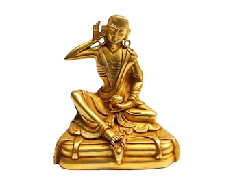 10 Cm Height, Good Quality, Buddhist Miniature Statue of Milarepa, Full Gold Plated.