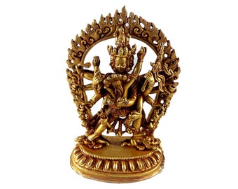 8 Cm, Buddhist Miniature Statue Of Chakrasamvara - Heruka - full Gold Plated, Fine Quality