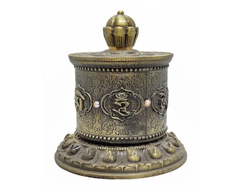 10 CM Height, Table Top Prayer Wheel, Buddhist Handmade, ashtamangala