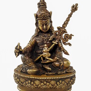 11.5 Cm, Padmasambhava Copper Miniature Statue HQ, Hand Detailed image 2