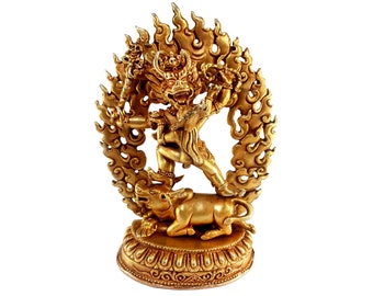 5.5" Inches, Buddhist Statue of Yamantaka and Consort Shakti, Full Gold Plated, Fine Quality, Yogini Facing Yamantaka