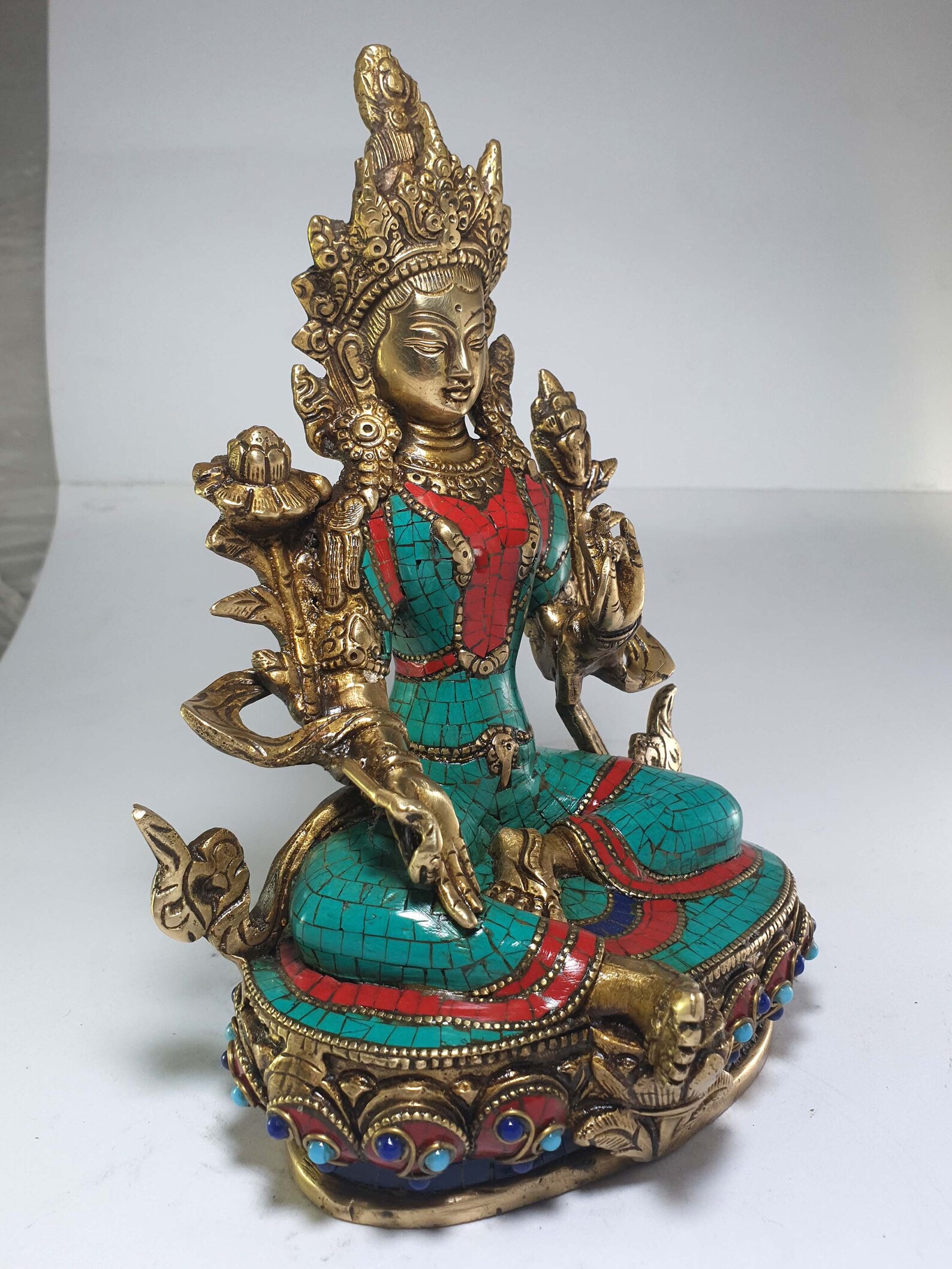 8 Inches Statue of Green Tara With Real Stone Setting Etsy UK