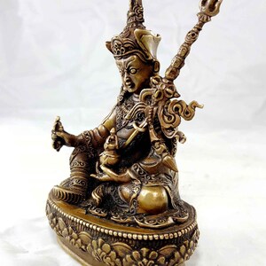 11.5 Cm, Padmasambhava Copper Miniature Statue HQ, Hand Detailed image 4