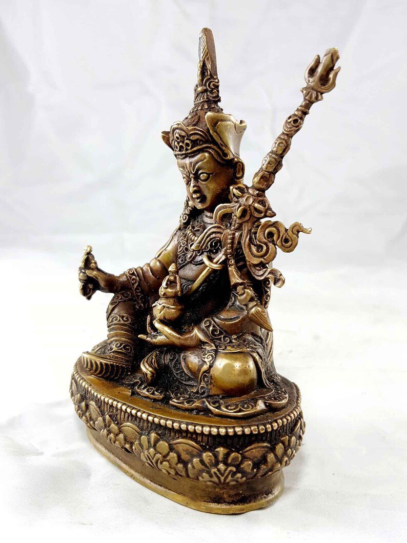 11.5 Cm, Padmasambhava Copper Miniature Statue HQ, Hand Detailed image 4