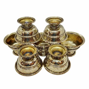 7 CM Height, Copper Offering Bowl With Stand And Hand Carving 7 Pcs Set image 4