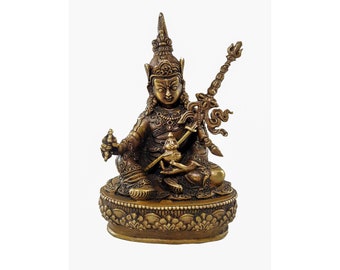 11.5 Cm, Padmasambhava Copper Miniature Statue HQ, Hand Detailed