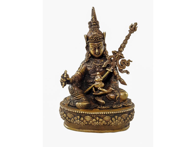 11.5 Cm, Padmasambhava Copper Miniature Statue HQ, Hand Detailed image 1