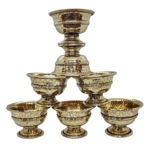 7 CM Height, Copper Offering Bowl With Stand And Hand Carving 7 Pcs Set image 1
