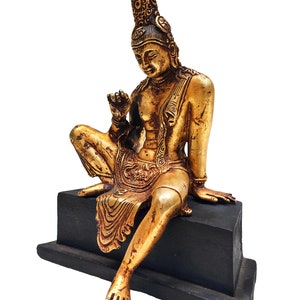 8 Inches, Sri Lankan Bodhisattva, Buddhist Handmade Statue, Antique Finishing, Gold Plated image 4