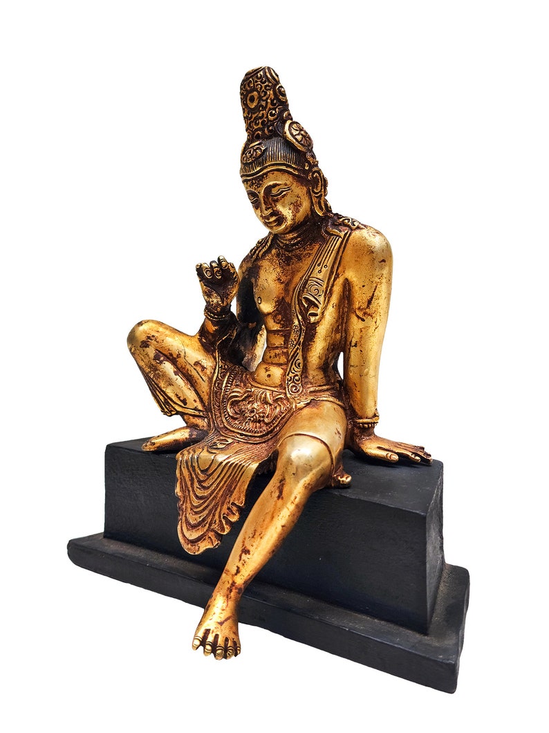 8 Inches, Sri Lankan Bodhisattva, Buddhist Handmade Statue, Antique Finishing, Gold Plated image 4