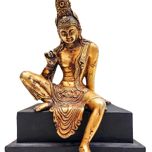 8 Inches, Sri Lankan Bodhisattva, Buddhist Handmade Statue, Antique Finishing, Gold Plated image 1