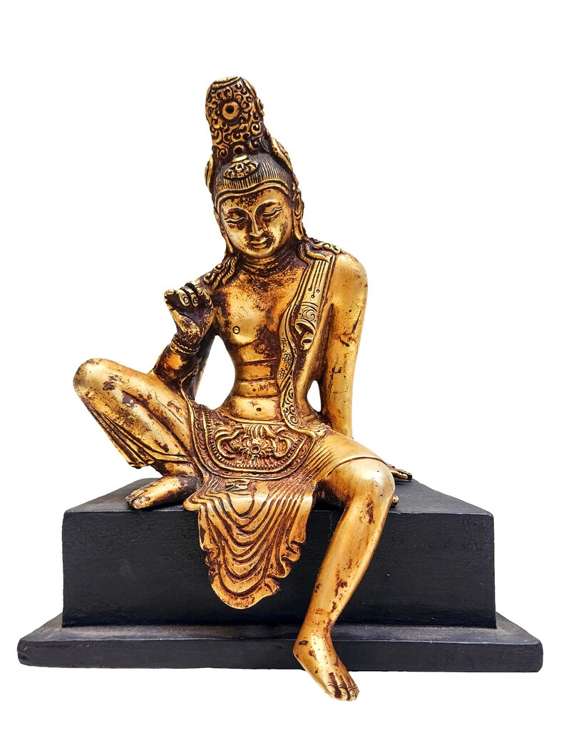 8 Inches, Sri Lankan Bodhisattva, Buddhist Handmade Statue, Antique Finishing, Gold Plated image 1