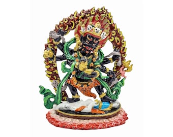 9 CM Height, Mahakala Black, Buddhist Miniature Statue, Traditional Color Finishing, High Quality