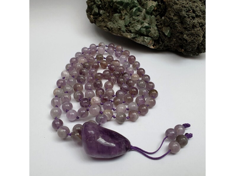 8mm, 108 beads, Real Amethyst, Stone Prayer Bead Mala image 1