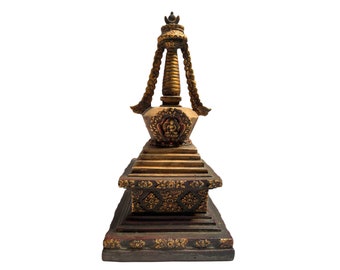 12.2" Inches Height, Limited Edition, Buddhist Statue of Stupa, Thangka Color, Antique Finishing,