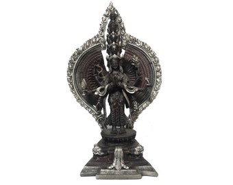 6" inches, Tibetan Statue of Sahasrabhuja Avalokitesvara, Silver Plated Oxidized