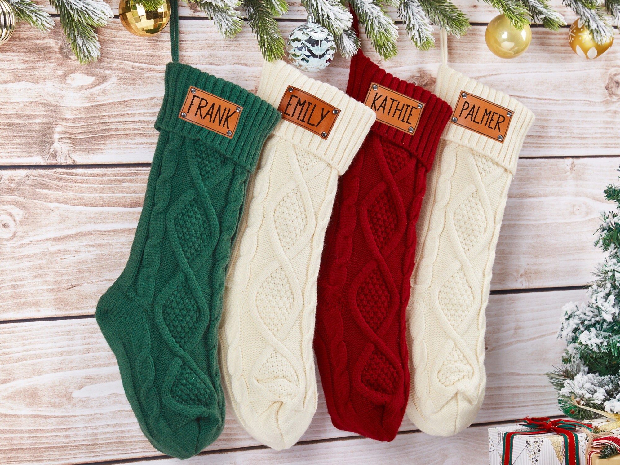 3 Pack Knit Christmas Stockings - Rustic Decorations For Holiday Season