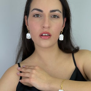 baroque pearl earring and bracelet jewelry set, pearl set, pearl earrings, baroque pearl jewelry set, gold plated