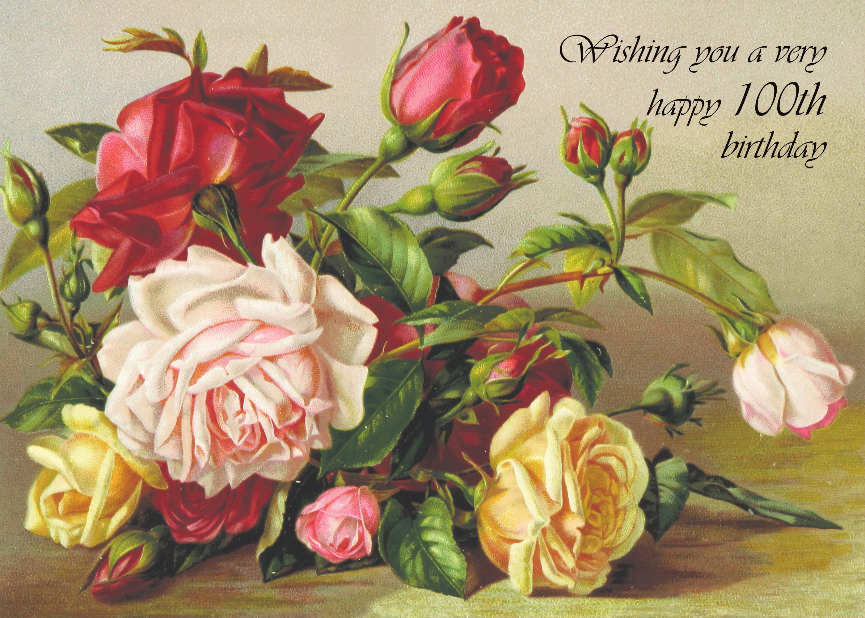 Print of painted flowers 100th birthday card suitable for Etsy