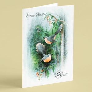 Impressão de pintura de cartão de aniversário de mãe de pássaros fantail - cartões Beebooh