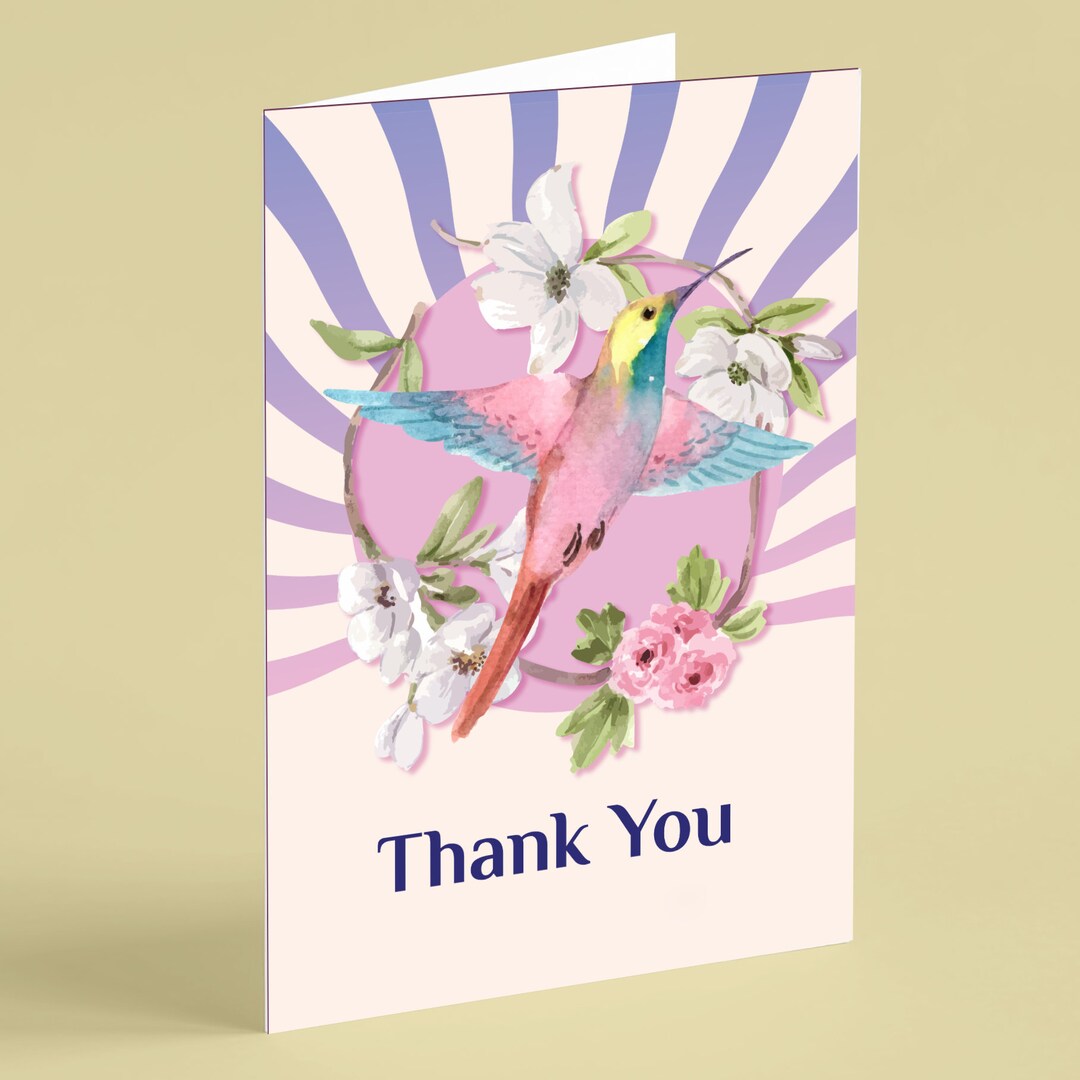 Colourful Bird and Flowers Thank You Card - Beebooh Cards - Etsy