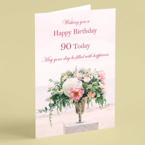 Tarjeta de 90 cumpleaños de flores rosas - puede suministrar otras edades - Tarjetas Beebooh