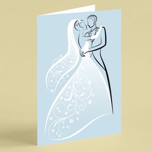 Bride and groom with pale blue background wedding card - Beebooh cards
