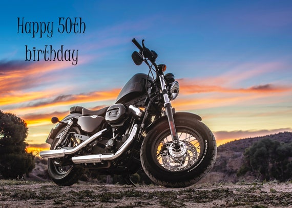 Moto Harley Davidson Garee Au Coucher Du Soleil Carte De 50e Etsy Canada