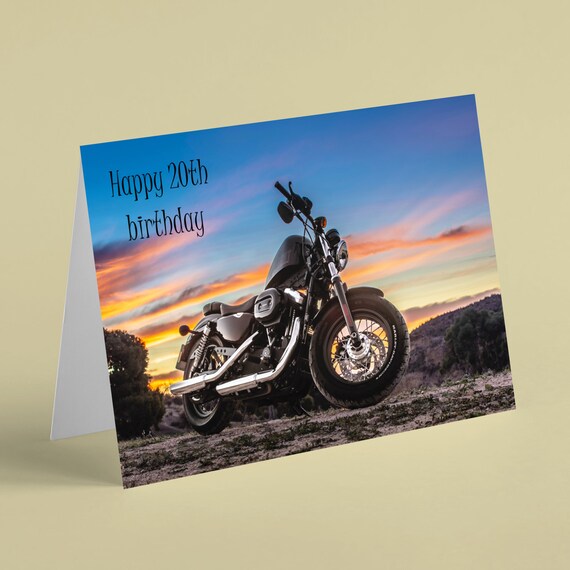 Harley Davidson Motor Bij Zonsondergang 20e Verjaardagskaart Etsy Belgie