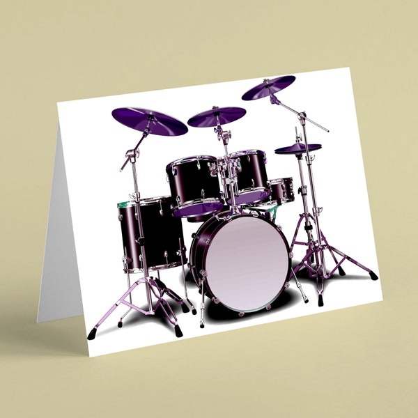 Purple coloured drum kit music birthday card - Beebooh cards