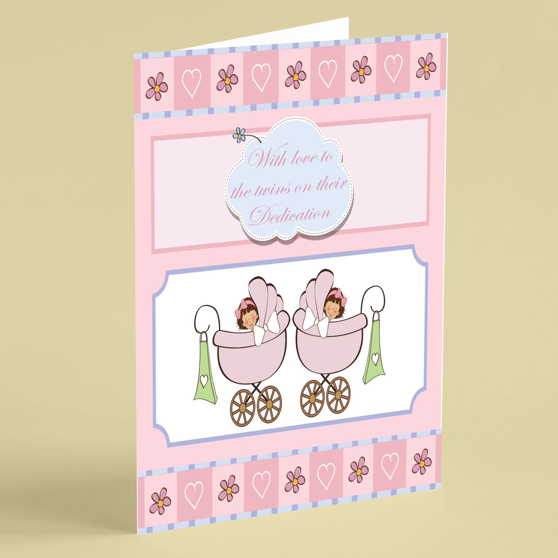 Twin Girls in Prams Dedication Card - Beebooh Cards - Etsy