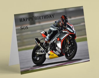 Racing motorbike on track Son birthday card - Beebooh cards