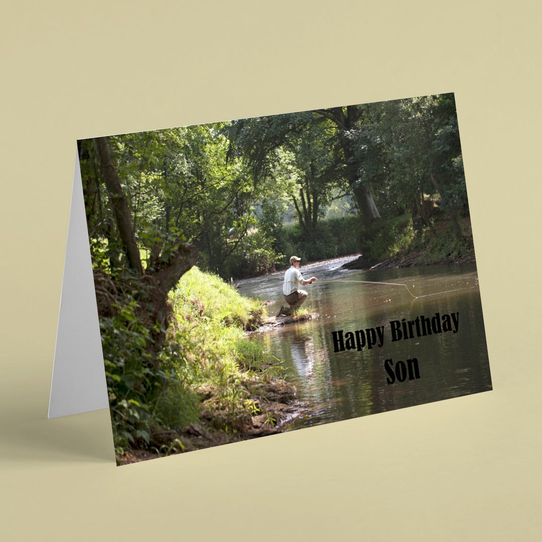 Male Fishing in River Sport Son Birthday Card - Beebooh Cards - Etsy