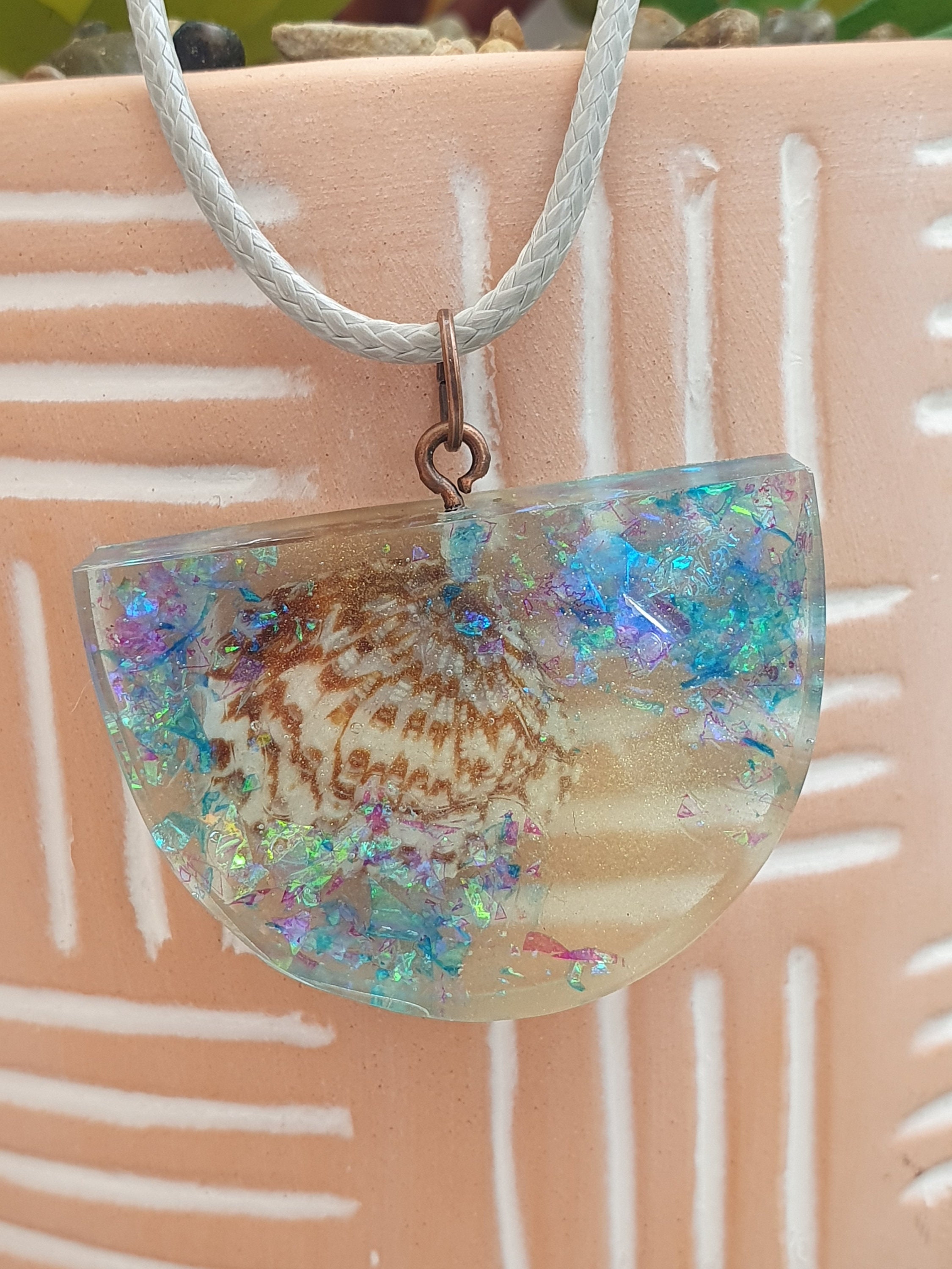 Glitter Ocean Seashell Necklace Blue Purple Sparkly Pendant | Etsy