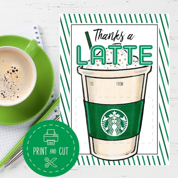 Thanks a Latte Gift Card Holder Download, Love You a Latte Coffee Gift Card Printable
