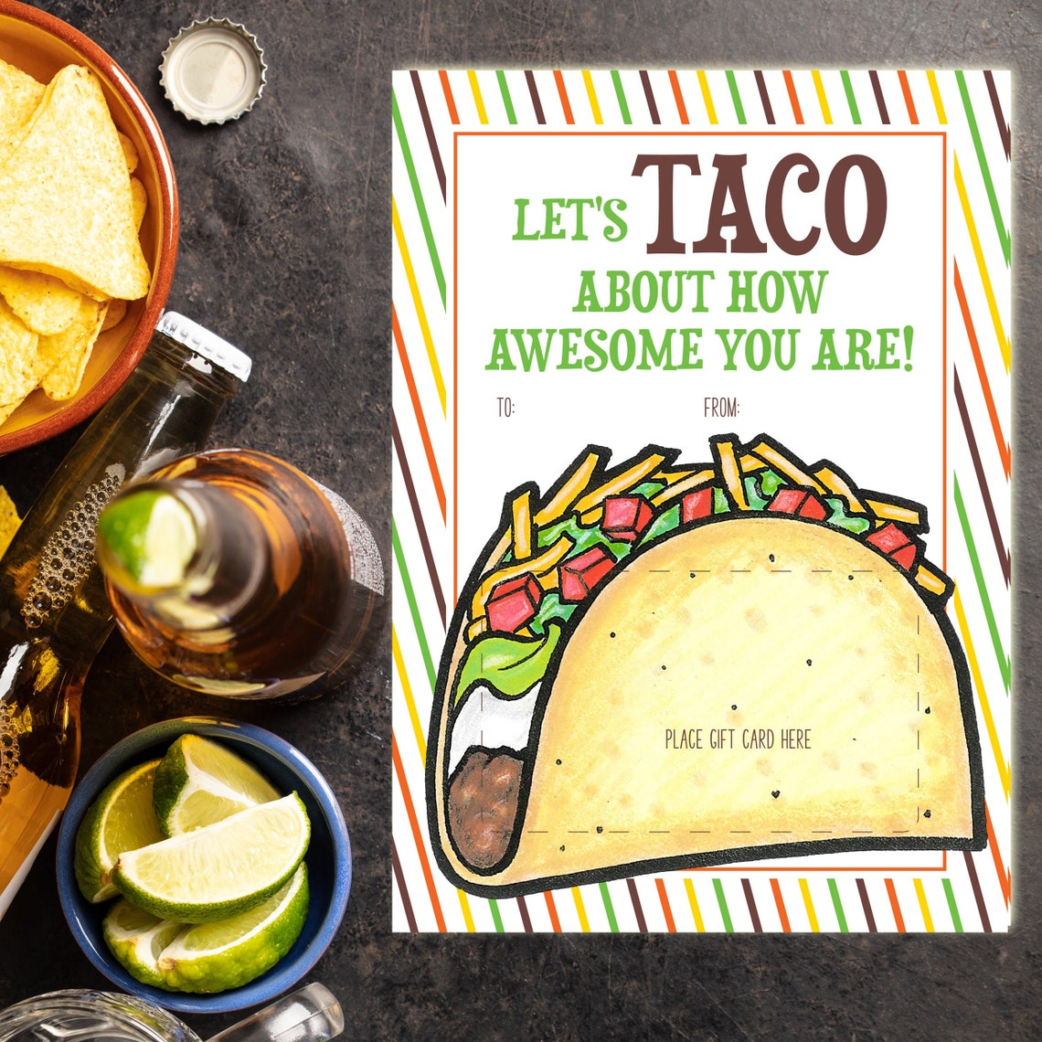 Taco Mexican Restaurant Gift Card PRINTABLE Holder Download, Easy Thank