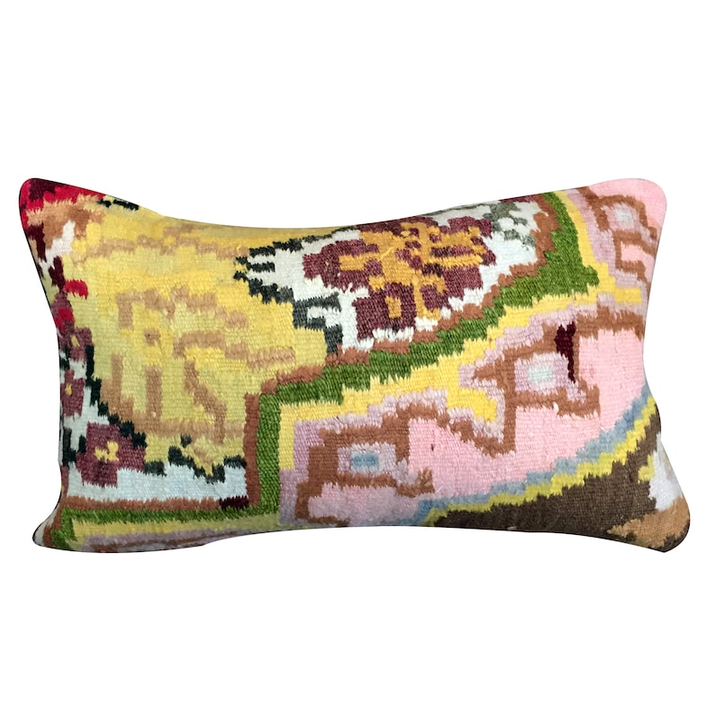 12x20 Inch Moldov Kilim Pillow Cover Handmade Green Vintage Ethnic Boho Wool Cushion Throw Rug Case Yellow 30x50cm Handwoven Flower Pastel
