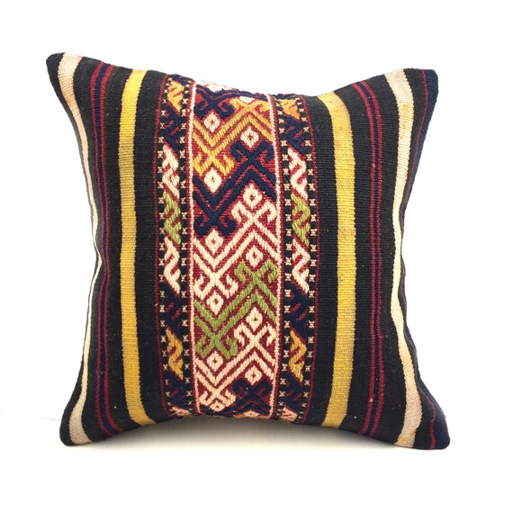 16x16 inch rug pillow cover handmade white pink vintage ethnic boho wool cushion throw rug case yellow 40x40cm handwoven flower pastel