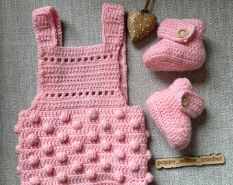Handmade Crochet Baby Romper and Bootie Set