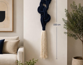 Handmade Knot Wall Hanging, Boho Rope Wall Decor, Modern Macrame Wall Art, Minimalist Home Decor, Large Decorative Tassel