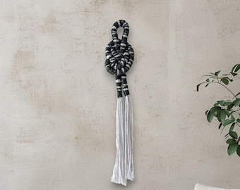 Fiber Art Wall Sculpture, Knot Details, White and Black Contemporary Natural Rope Sculpture, Handmade Wall Art