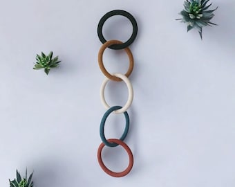 Boho Yarn-Wrapped Rings Wall Hanging: Colorful Minimalist Decor