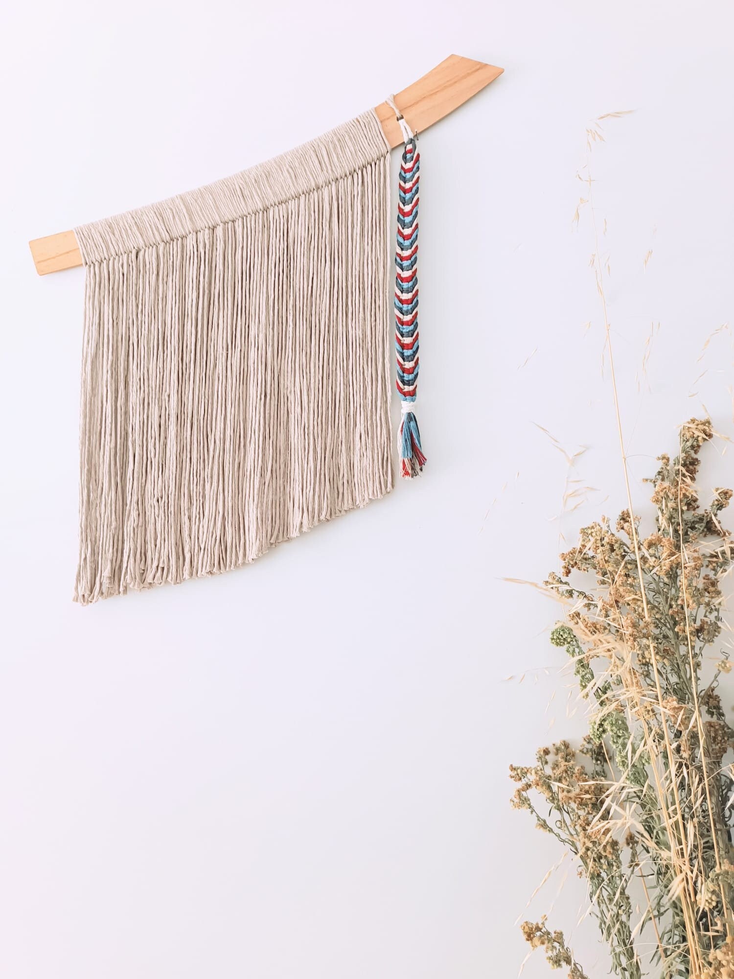 Viking style, Tassel Decor, Boho Decor, Cotton Rope Fiber Art, Modern Decor, Wrapped Wall Decoration, Wooden Decore, Handmade Fiber Art