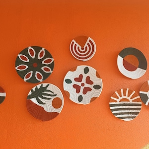 Orange wall plate, Round Bowl, Boho Wall Decor,Knitted plate, African plates, Outdoor decor, Farmhouse decor, Boho wall decor, Set of 8