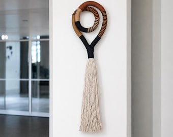 Boho Rope Wall Hanging, Minimal Macrame Wall Hanging, Handmade Cotton Rope Wall Art, Modern Abstract Fiber Art, Neutral Boho Decor