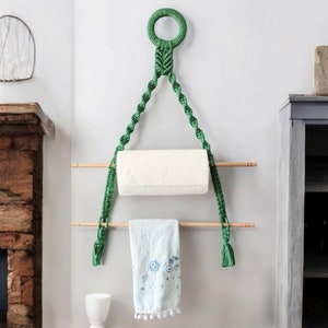 Porta-toalhas de papel, porta-toalhas de macramê, organização boho para cozinha embaixo do armário, presente para casa, feito à mão