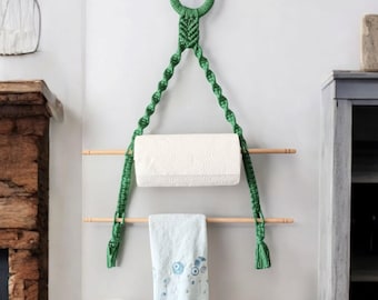 Portarotolo di carta in macramè, decorazione da cucina boho, organizer sottopensile